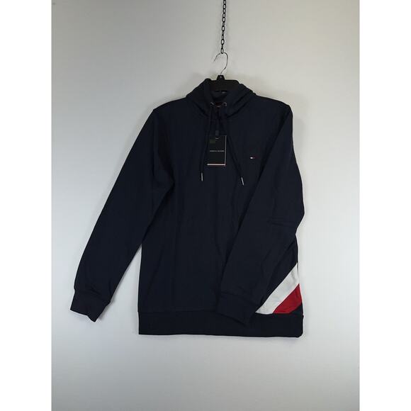 Tommy Hilfiger Hoodie Mens Medium Navy Blue Diagonal GS Hoody Desert Sky Logo - Picture 1 of 7